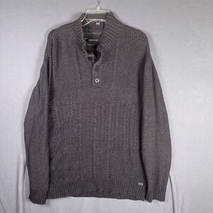 Buckle Black Henley Determine Sweater Mens XL‎ Dark Gray Cable Knit Athletic Fit